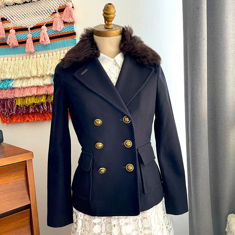 Tory Burch wool navy pea coat size 0